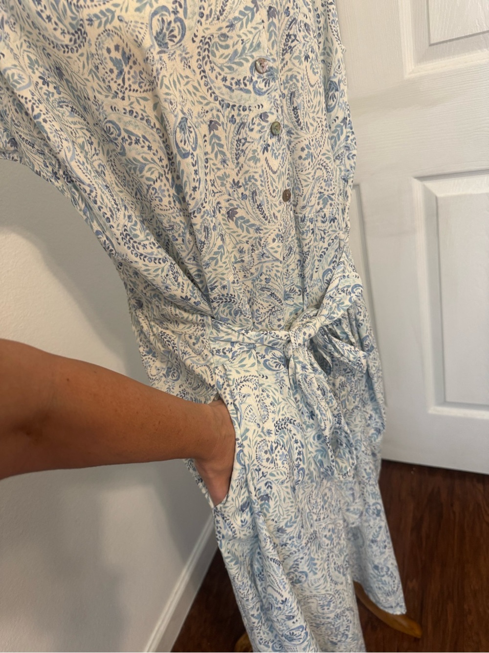 Lucky Brand Plus Printed Button Front Tie Waist Midi Dress Paisley Linen NWT 4X - Picture 5 of 12
